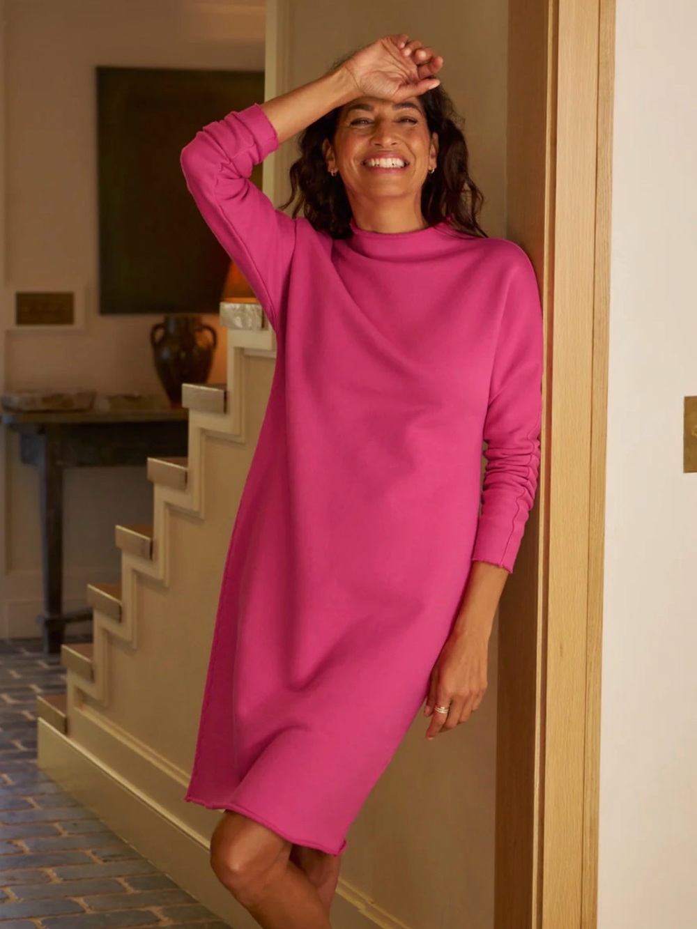 Frank & Eileen Izzie funnel neck cotton Sweatshirt Dress Sz M hot Pink NWOT